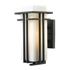 Outdoor Wall Light with White Glass in Textured Matte Black Finish