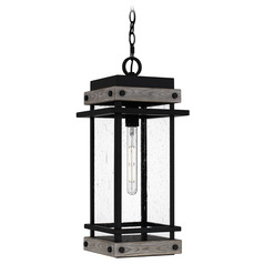Quoizel Lighting Strader Matte Black & Distressed Wood Outdoor Hanging Light