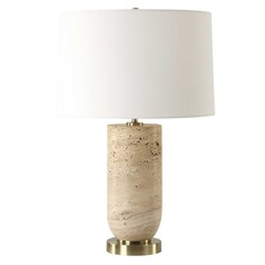 The Uttermost Company Aubrey Travertine & Antique Brass Table Lamp with Empire Shade