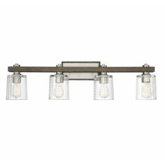 Halifax 4-Light Bath Light in Satin Nickel & Gray Wood by Savoy House