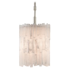 Currey and Company Moonstone Chinois Silver Leaf Pendant Light with Cylindrical Shade