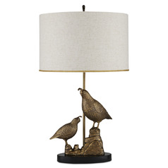 Currey and Company Codorniz Antique Brass / Black Table Lamp with Drum Shade