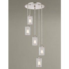 Seeded Glass Multi-Light Pendant Satin Nickel 5 Lt