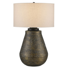 Currey and Company Brigadier Antique Brass / Black / Whitewash Table Lamp with Drum Shade