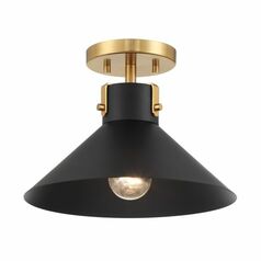 11.50-Inch Wide Semi-Flush Mount in Black & Brass by Meridian
