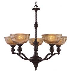 Chandelier with Amber Glass in Oiled Bronze Finish