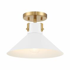11.50-Inch Wide Semi-Flush Mount in White & Brass by Meridian