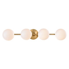 Fleming 28.50-Inch Vanity Light in Aged Brass with Glossy Opal Glass by Hudson Valley Lighting