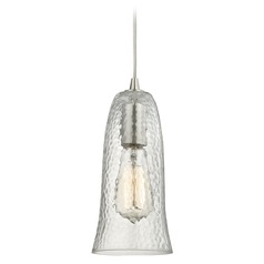 Elk Lighting Hammered Glass Satin Nickel Mini-Pendant Light with Bell Shade