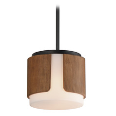Maxim Lighting Draughtsman Rich Walnut & Matte Black Mini-Pendant Light with Cylindrical Shade