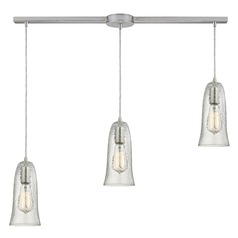 Elk Lighting Hammered Glass Satin Nickel Multi-Light Pendant with Bell Shade