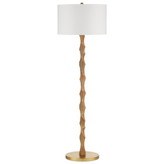 Currey and Company Sunbird Natural / Brass Floor Lamp with Drum Shade