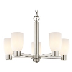 Shiny Opal White Glass Chandelier Satin Nickel