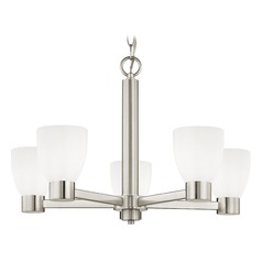 Shiny Opal White Glass Chandelier Satin Nickel