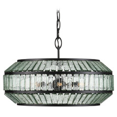 Currey and Company Centurion Clear / Satin Black Pendant Light with Drum Shade