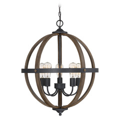 22-Inch Orb Pendant in Wood with Black by Meridian