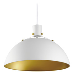 Maxim Lighting Dawn White & Satin Brass Pendant Light with Bowl / Dome Shade