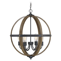 24-Inch Orb Pendant in Wood with Black by Meridian