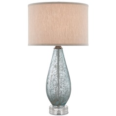 Currey and Company Optimist Pale Blue Speckle Table Lamp with Drum Shade