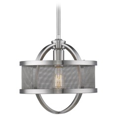 Colson Pewter Mini Pendant with Drum Shade by Golden Lighting