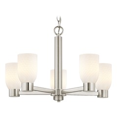 White Art Glass Chandelier Satin Nickel 5 Lights
