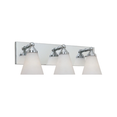 Modern Bathroom Light with White Glass in Chrome Finish