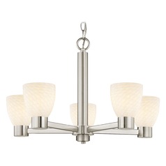 White Art Glass Chandelier Satin Nickel 5 Lights